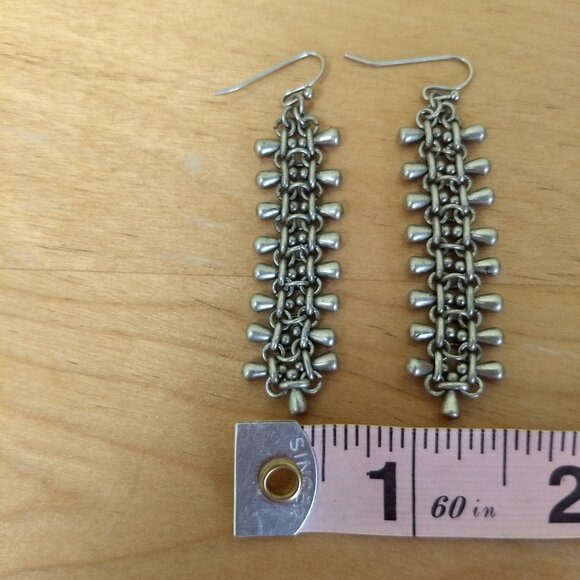 Lia Sophia Monorail Silver Tone Dangle Earrings Chain Link Matte Silver Tone - Picture 4 of 4